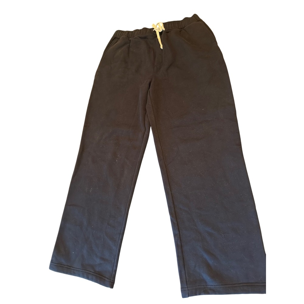 Lands' End Sweatpants Black Serious Sweats Relaxed Straight Leg Large 36-38